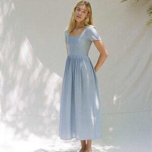 Christy Dawn Scarlet Dress Blue Pinstripe